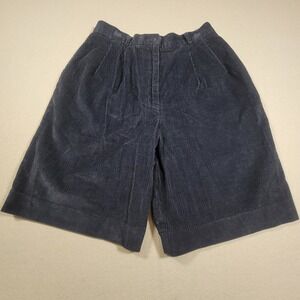 Vintage JHC Womens Corduroy Pleated Bermuda Shorts Navy Blue Size 12 High Waist